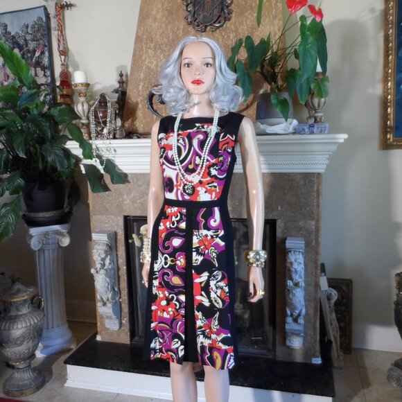 Etro Black Sheath Dress with Multicolor Floral Print Panels – IT 44 / US 8 - Picture 4 of 16